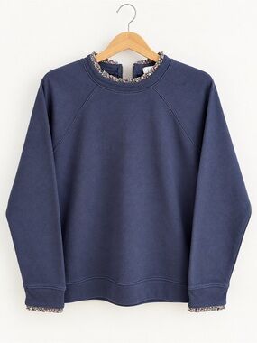 J. Crew Navy Crewneck Sweatshirt with Floral Trim